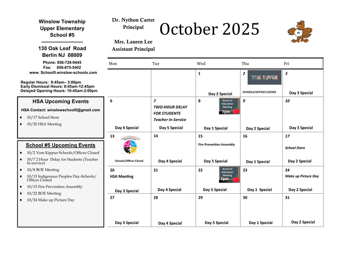 OCTOBER 2025 CALENDAR OF EVENTS